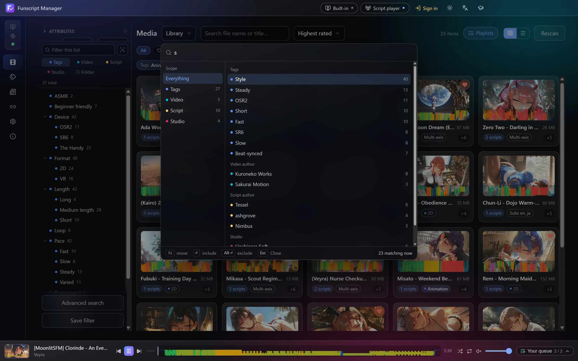 Searching tags, authors and studios at once