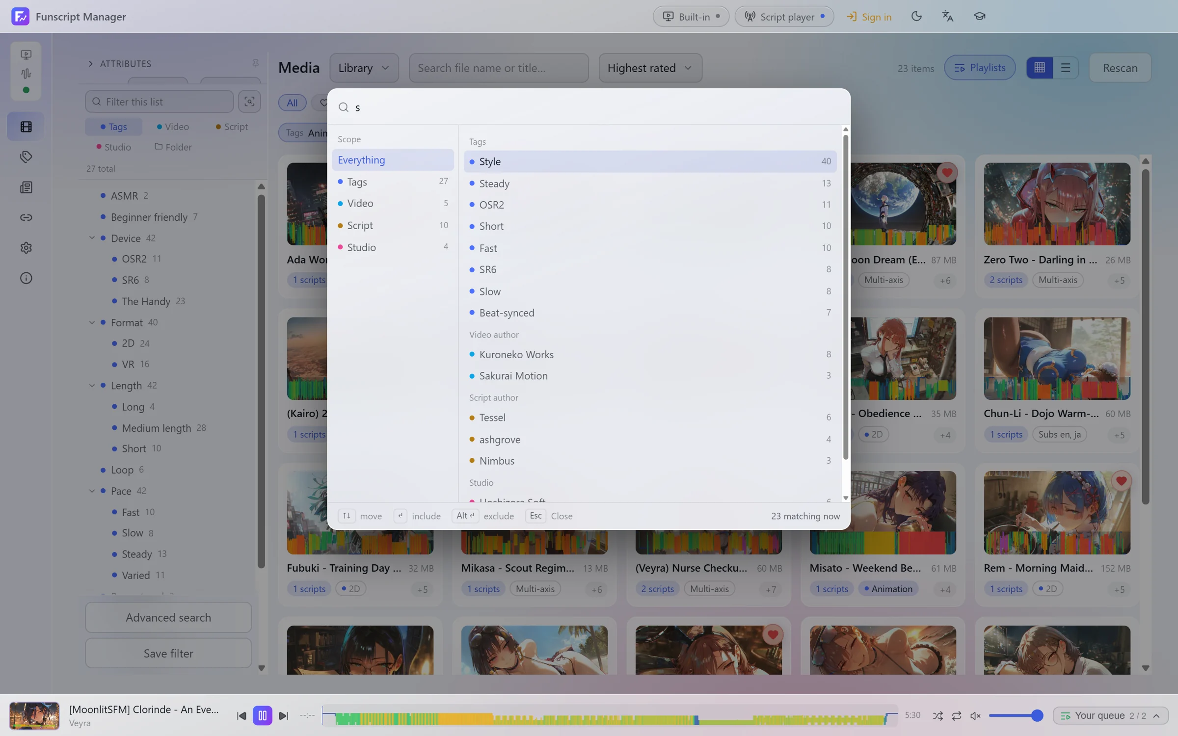 Searching tags, authors and studios at once